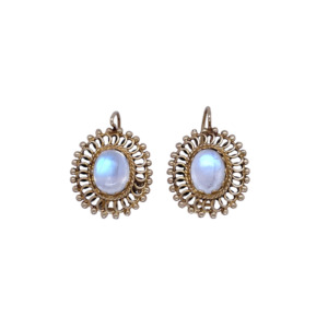 Antique 14K Yellow Gold Moonstone Earrings