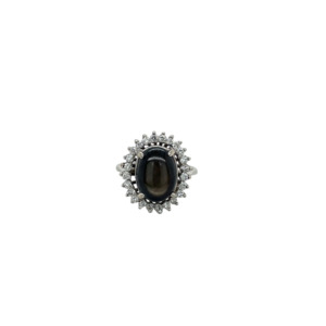 14K White Gold Black Star Sapphire and Diamond Ring