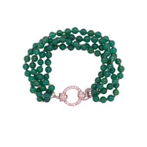 Art Deco Platinum Diamond Chrysoprase Bracelet