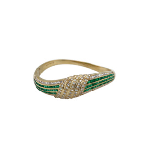 18K Yellow Gold Diamond and Emerald Bangle Bracelet