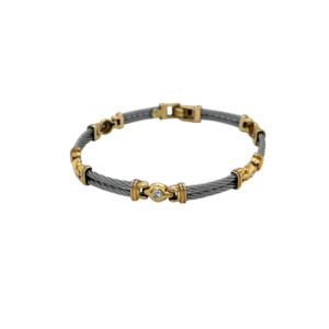 18K Yellow Gold and Stainless Steel Diamond Bracelet