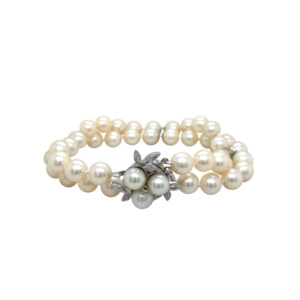 14K White Gold Pearl and Diamond Bracelet