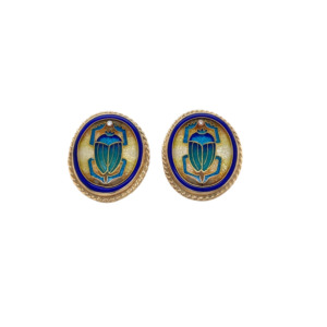 14K Yellow Gold Enamel and Diamond Earrings