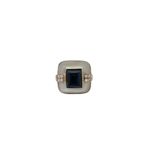 14K Yellow Gold Mobe, Onyx and Diamond Ring