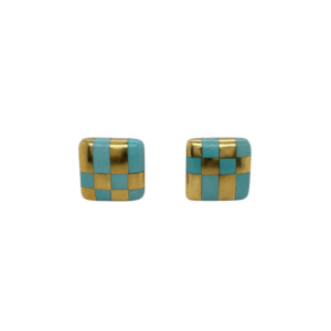 Tiffany & Co. 18K Yellow Gold Turquoise Inlaid Earrings