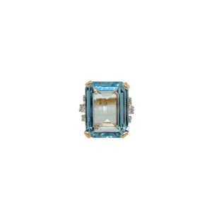 14K Yellow Gold Aquamarine and Diamond Ring