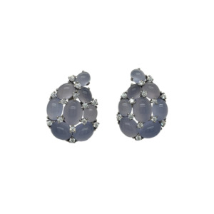 Verdura 18K White Gold Chalcedony Diamond Earrings