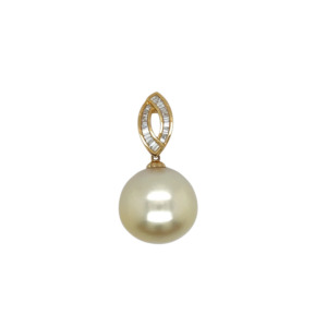 18K Yellow Gold South Sea Pearl and Diamond Pendant