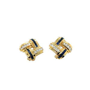 18K Yellow Gold Sapphire and Diamond Earrings