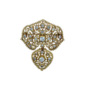 Georgian French 18K Yellow Gold Diamond Brooch