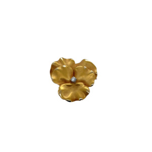 Edwardian 14K Yellow Gold Diamond Pansy Brooch