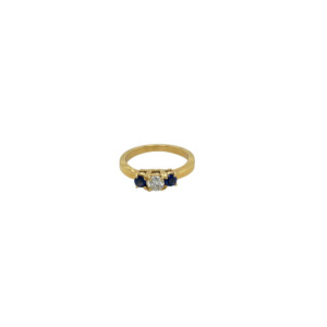 18K Yellow Gold Diamond & Sapphire Ring