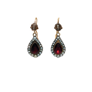 Georgian 14K Yellow Gold Garnet and Seed Pearl Earrings