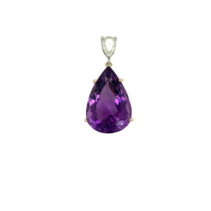 14K Yellow Gold Amethyst and Diamond Pendant