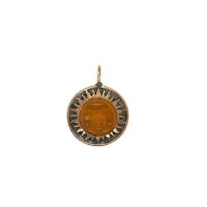 14K Yellow Gold Carved Citrine Sun Face Pendant