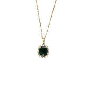 14K Yellow Gold Green Sapphire and Diamond Pendant