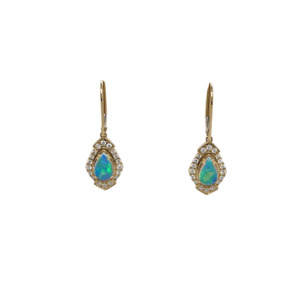 14K Yellow Gold Opal and Diamond Earrings