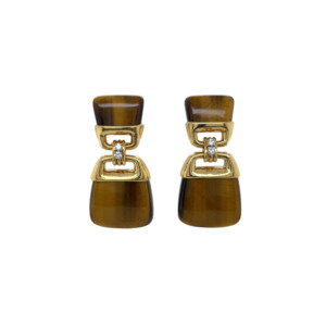 18K Yellow Gold Tiger-Eye Diamond Earrings