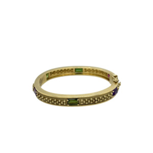 18K Yellow Gold Tourmaline, Amethyst, Peridot Bangle Bracelet