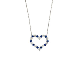 18K White Gold Diamond and Sapphire Heart Pendant