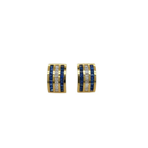 18K Yellow Gold Sapphire and Diamond Earrings
