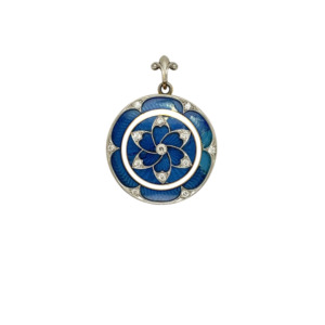 Art Deco Platinum and 14K Yellow Gold Enamel and Diamond Locket