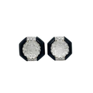 18K Yellow Gold Crystal, Onyx and Diamond Earrings
