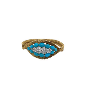 18K Yellow Gold Turquoise and Diamond Bracelet