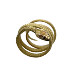 Antique French 18K Yellow Gold Snake Diamond Bracelet