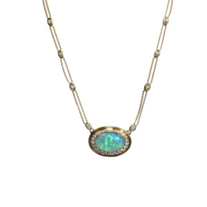 18K Yellow Gold Opal and Diamond Necklace