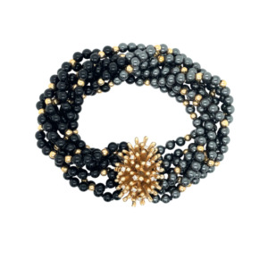 14K Yellow Gold Hematite and Onyx Bracelet