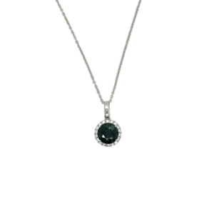14K White Gold Green Sapphire and Diamond Pendant