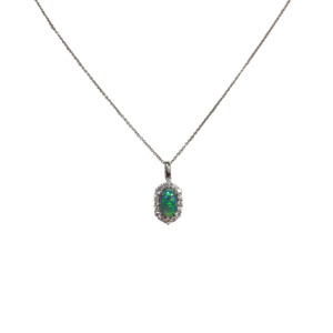 14K White Gold Opal and Diamond Pendant
