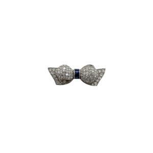 Platinum Diamond and Sapphire Bow Brooch