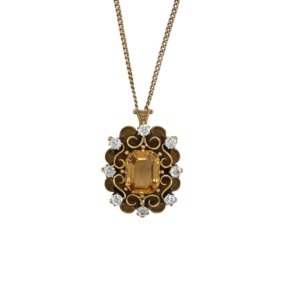 Antique 14K Yellow Gold Citrine and Diamond Pendant