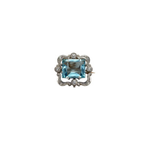 Edwardian Platinum and 18K Yellow Gold Aquamarine and Diamond Pin/Pendant